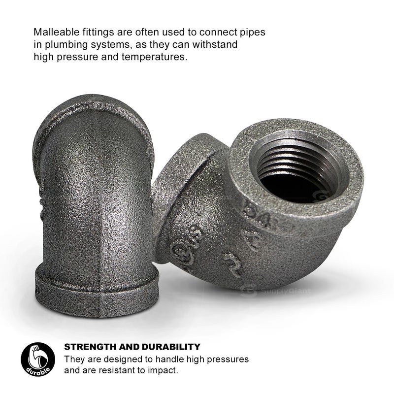 SUPPLYGIANT SUPPLY GIANT CNOM0200 2" 90 Degree Malleable Iron Elbow Fitting for High Pressures with Female Thread Connects and Black Finish, 2 - Image 5